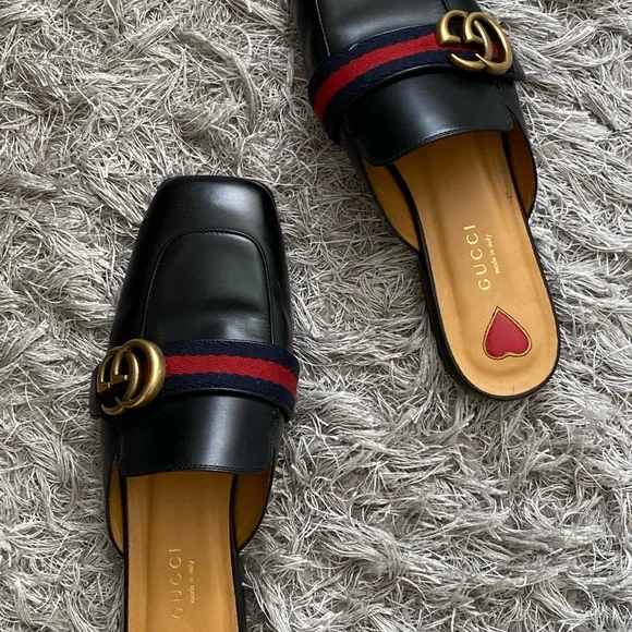 Gucci flats leather black slides mules - Picture 2 of 5
